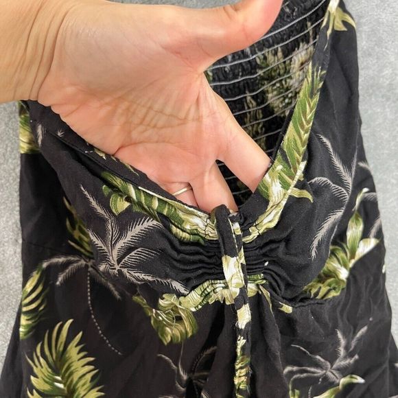 Sunny Island Hawaii Hawaiian Butterfly Dress Floral Palms Black Smocked Sz Med - Picture 2 of 9